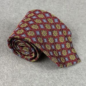 Vintage Garrick Anderson Silk Tie‎ USA Red Geometric Necktie 90s 59x4.25"
